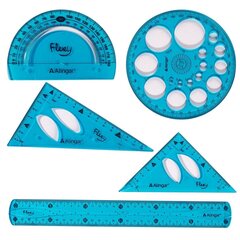 
          Набор чертежный Alingar, 30 см, пластиковый, 5 предметов, гибкий, 2 шкалы см, цвета ассорти, пакет ПВХ с европодвесом