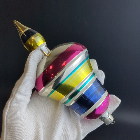 Ёлочная игрушка в виде большого колокола, цветная роспись, 16.5 см, винтаж СССР 1960-1990 гг