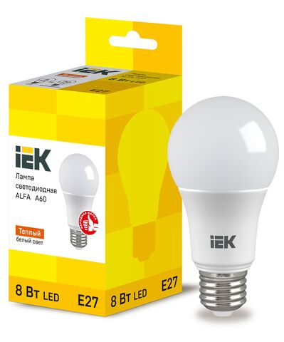 Лампа LED ALFA A60 груша 8Вт 230В 3000К E27 IEK