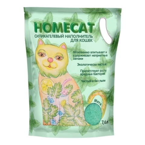 HOMECAT силикагелевый наполнитель для кошачьих туалетов с ароматом мяты 7,6 л