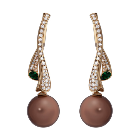 Серьги с Шоколадным морским жемчугом, Изумрудами и Бриллиантами, E0008-0/6