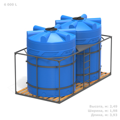 Емкости в кассетах для перевозки воды и жидких удобрений, КАС Полимер-Групп V 6000 двойная с дерев.полом 12000 л. вертикальная (3930x1980x2493см;синий) - арт.559077