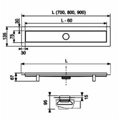 TECE TECElinus 15103079 комплект дренажный канал L=700 мм, 2 в 1 (tile/steel)