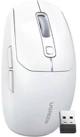 Мышь UGREEN MU103 15629 Gaming Lightweight Wireless Mouse USB Wired&2.4 GHz&BT, White