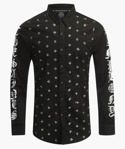 The Saints Sinphony | Рубашка мужская BULLETPROOF BUTTON UP SILVER TS2814A перед