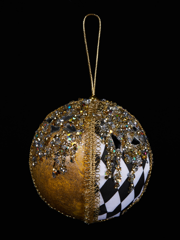 Шар с узором ромб 10х11см ChristmasDeLuxe черный с золотом и белым