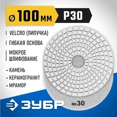 ЗУБР 100 мм, №30, мокрое шлифование, алмазный гибкий шлифовальный круг АГШК, Профессионал (29866-030)