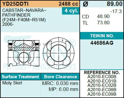 Поршень двигателя TEIKIN 44686AG STD (4шт/упак)