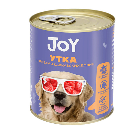 Корм влажный JOY, с уткой, для собак средних и крупных пород, 340 г.