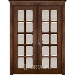 Купить Межкомнатная двустворчатая дверь массив ольхи Лондон 2 античный орех остеклённая