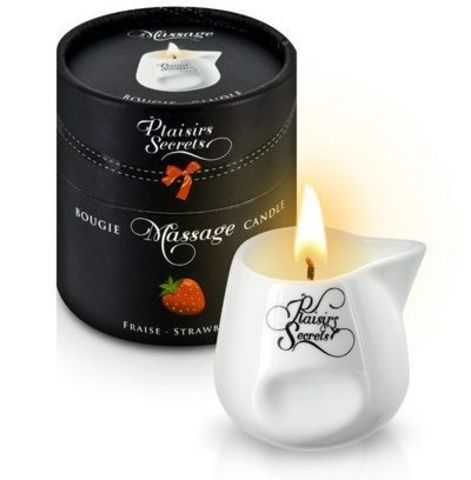 Массажная свеча с ароматом клубники Bougie de Massage Gourmande Fraise - 80 мл. - Plaisir Secret 826016