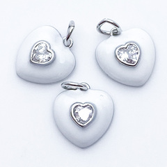 Подвеска Сердце, цвет серебро+белый, размер 13*12 мм, цена за 1 шт