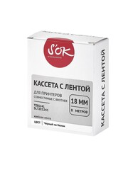 Кассета с лентой S'OK by Sakura Printing TZES241 для Brother,  черный на белом, 18мм, 8м , наклейка