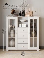 Сервант шкаф витрина Бритта двухдверный, белый, стеклянный, с полками, массив сосны, 128х113х32