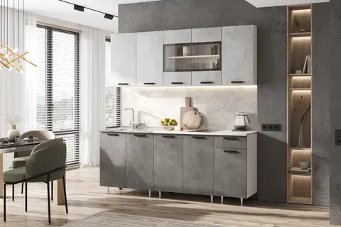 ЛДСП Кухня Рио NEW 2,0м (490) (Бетон светлый/Бетон темный, Белый (Антарес))