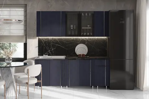 Кухня Виктория 2,0м (490) (Пластер Индиго, Графит (Кастилло темный))