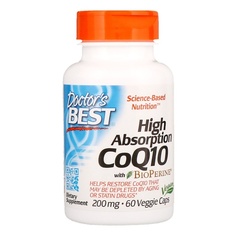 Doctor's Best, Коэнзим Q10 с высокой степенью всасывания, с BioPerine, 200 мг, 60 растительных капсул