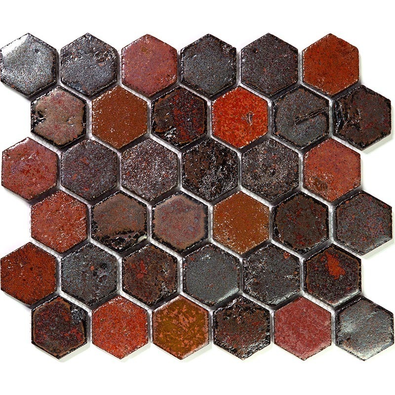 Hexa-9-2 Испанская керамическая шестигранная мозаика Gaudi Hexa коричневый красный темный