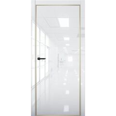 Купить Межкомнатная дверь глянец Pt 1 Платина crystall white алюминиевая кромка Al Gold Edition глухая