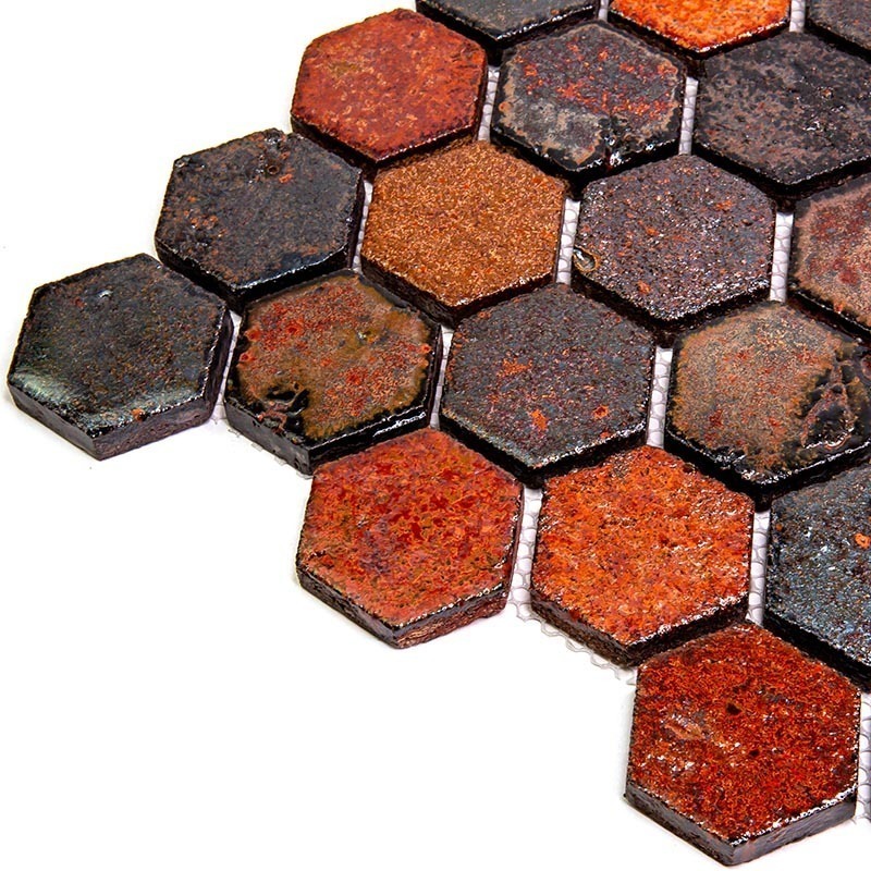 Hexa-9-2 Испанская керамическая шестигранная мозаика Gaudi Hexa коричневый красный темный
