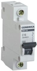 Автоматический выключатель ИЭК 1 16А ВА 47-29 4,5кА х-ка С GENERICA MVA25-1-016-C