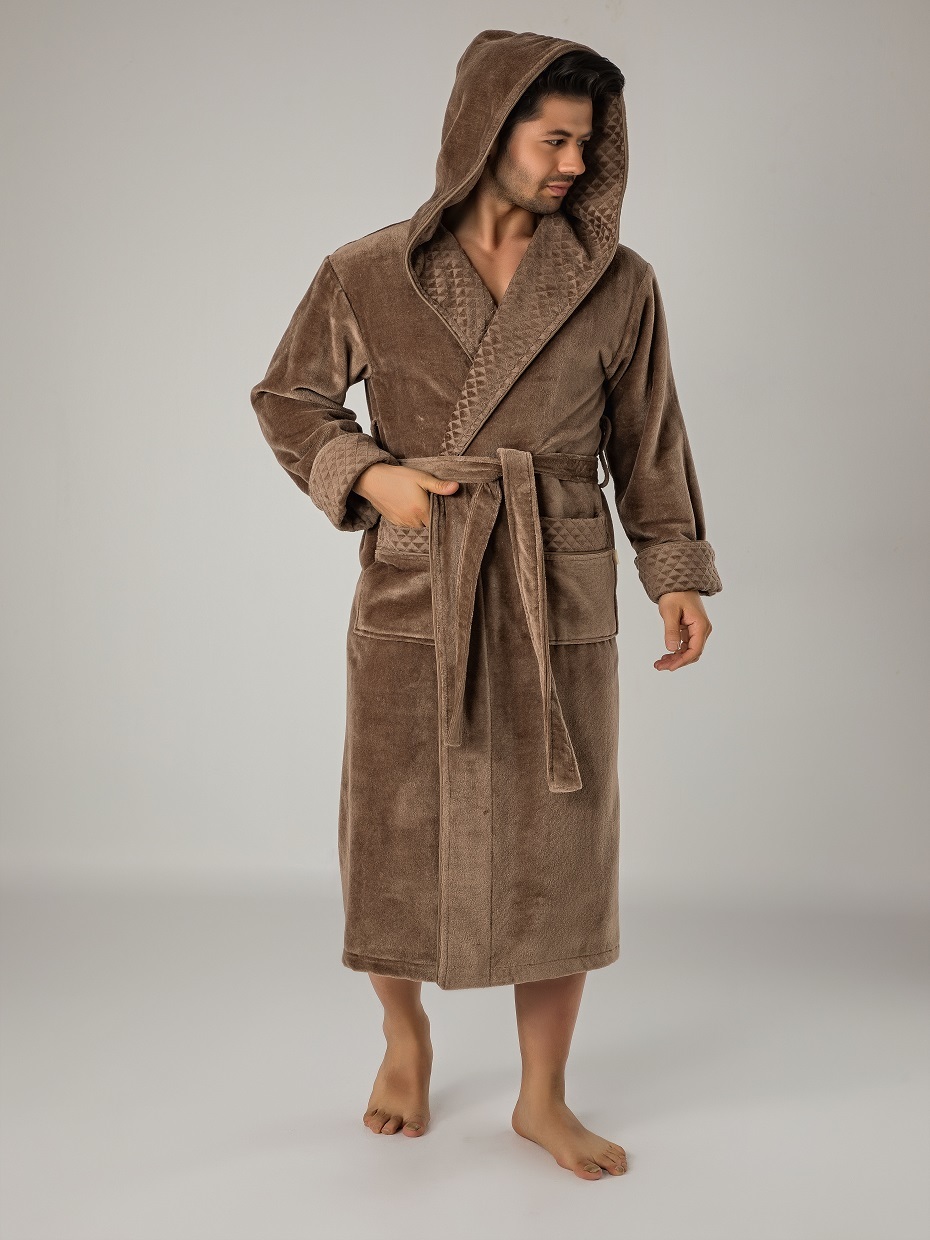Мужской халат с капюшоном 1205 коричневый Nusa в Москве. Цена 7127 руб.  Цвет - коричневый.