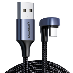 Кабель  UGREEN USB 2.0-A to Angled USB-C Cable Aluminum Case with Braided 1м угловой черный US311