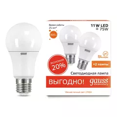 Лампа Gauss Elem Led A60 11W E27 3000K (2шт в упак) 23211P