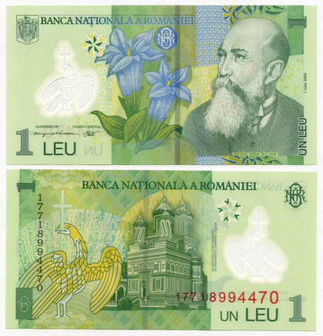 Банкнота Румыния 1 лей 2005 (2017) год 177I8994470 (полимер). UNC