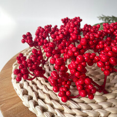 №2 Ягоды бузины зонтиком, цвет КРАСНАЯ, пучок 6 см, набор 10 шт.