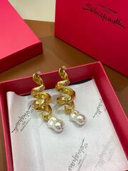 Серьги длинные- спираль с подвеской из барочного жемчуга style by SCHIAPARELLI