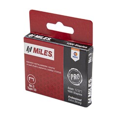 Скобы для степлера, тип53, ПРО, заострены, закалены, оцинкованы, 4мм 1000шт. (MILES) N3-4mm