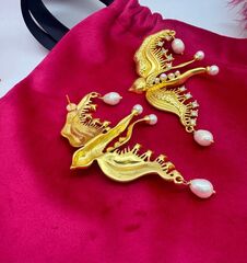 Серьги BIRDS ПТИЦЫ ЛАСТОЧКИ в стиле Schiaparelli с жемчугом