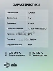 Пластик для принтера 3D Cactus CS-3D-ABS-1KG-CYAN ABS d1.75мм 1кг L386м 1цв.