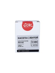 Кассета с лентой S'OK by Sakura Printing TZE325 для Brother, белый на черном, 9мм, 8м, наклейка