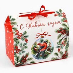 Коробка для сладостей «С Новым годом», снегирь, 10 х 18 х 14 см