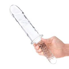 Стеклянный фаллоимитатор с рукоятью 11’’ Girthy Cock Double Ended With Handle - 28 см. - 