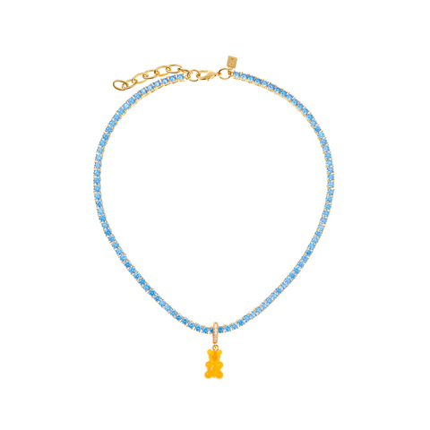Pave Nostalgia Bear Serene Necklace - Fanta and Blue