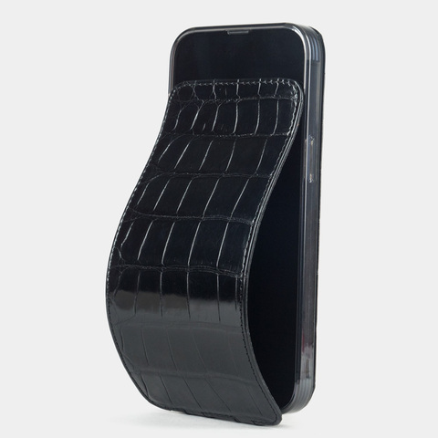 Чехол для iPhone 14 Pro Max из кожи крокодила, черного цвета