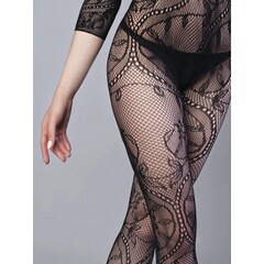 Боди-комбинезон черный с узором и длинным рукавом (Impulse) (S-L)