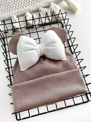 Шапка Минни, Бежевый с белым бантом