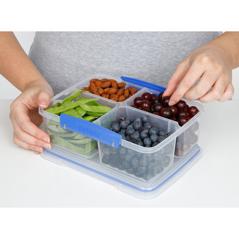 Контейнер прямоугольный четырехсекционный 1.74л Sistema Klip It синий