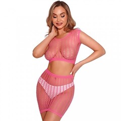Комплект эротический: топ и юбка из ажурной сетки Amor El, розовый, S/L
