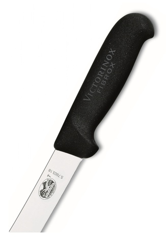 Нож кухонный Victorinox Butchers Safety Nose (5.7603.18L) стальной разделочный для мяса лезв.180мм черный блистер