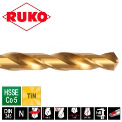 Сверло по металлу к/х 20,0x238/140мм DIN345 HSSE-Co5 TiN KM2 118° h8 6xD Ruko 204200T