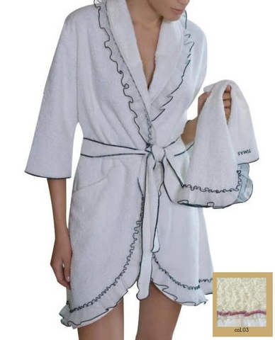 Халат махровый Timas Natalie молочный с красным кантом