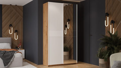 Шкаф-купе Оскар Хилтон 2-х дверный с зеркалом 118 дуб крафт золотой / белый матовый