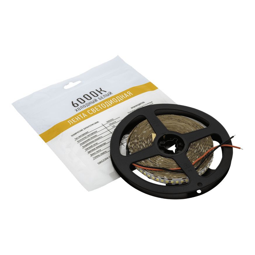 Светодиодная лента SWG 22W/m 204Led/m 2835SMD холодный белый 5M SWG2204-12-22-W-M 009457