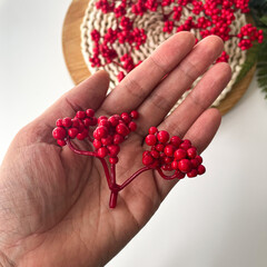 №2 Ягоды бузины зонтиком, цвет КРАСНАЯ, пучок 6 см, набор 10 шт.