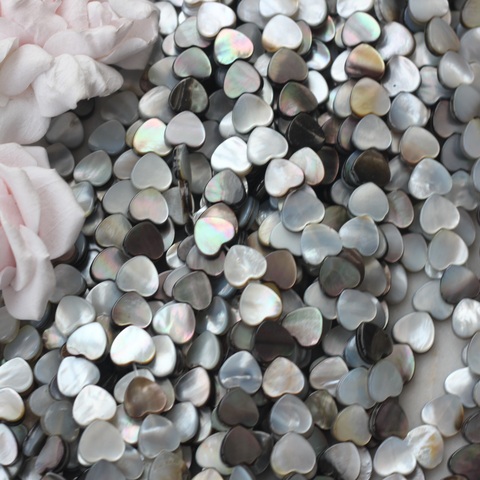 Перламутр натуральный стальной, сердце 10 мм, 1 нить, ПР105